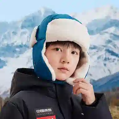 安踏儿童 加绒加厚保暖防风护耳 聚酯纤维 雷锋帽 儿童款 蓝色