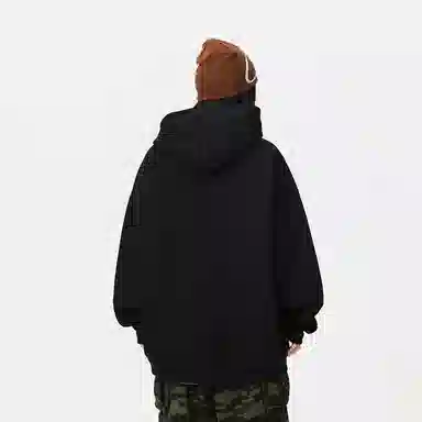 金贝勒 美式复古学院风字母印花潮流百搭重磅休闲宽松套头连帽卫衣 男女同款 黑色