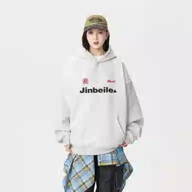 金贝勒 美式复古学院风字母印花潮流百搭重磅休闲宽松套头连帽卫衣 男女同款 黑色