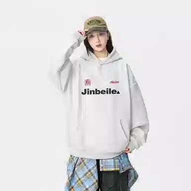 金贝勒 美式复古学院风字母印花潮流百搭重磅休闲宽松套头连帽卫衣 男女同款 黑色