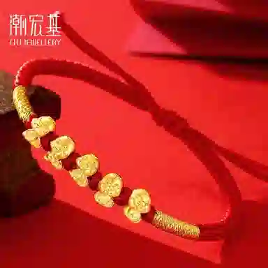 潮宏基 五福蛇手绳 本命年蛇年限定 金蛇送福 灵蛇贺岁 新中式小众简约本命年轻奢高级感气质 足金 一口价 黄金手链 男女同款情侣款