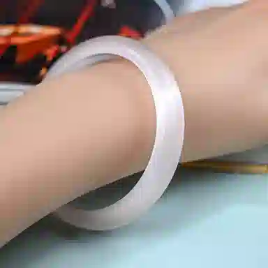 素于 白月光玉镯国潮中式精致古风清冷感素圈温润气质优雅小众叠戴平安镯旗袍汉服通勤时尚简约百搭#幸运配饰 玻璃猫眼 手镯 女款