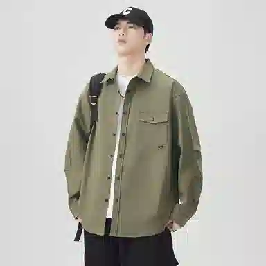 独驰 日系复古工装宽松翻领长袖衬衫 男女同款