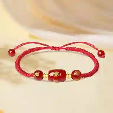 金嘉福 转运珠红绳 平安顺遂新中式国潮精致优雅时尚简约百搭小众设计感本命年手工编绳 玛瑙 玉石手链 男女同款情侣款