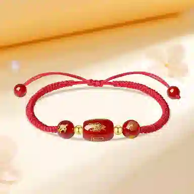 金嘉福 转运珠红绳 平安顺遂新中式国潮精致优雅时尚简约百搭小众设计感本命年手工编绳 玛瑙 玉石手链 男女同款情侣款