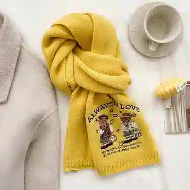 优幽兰 韩系氛围感秋冬季加厚保暖针织护颈时尚百搭小众设计感刺绣显白高级感文艺气质穿搭 绒线围巾 女款