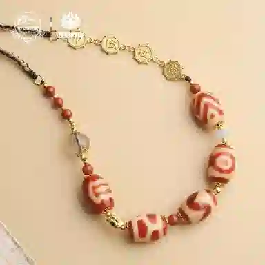 布达拉宫 红肉三眼天珠铜配件吊坠小众颈饰 玛瑙 项链 男女同款情侣款