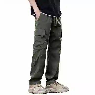 人本 户外百搭纯色中腰系带直筒宽松休闲裤 男女同款 黑色