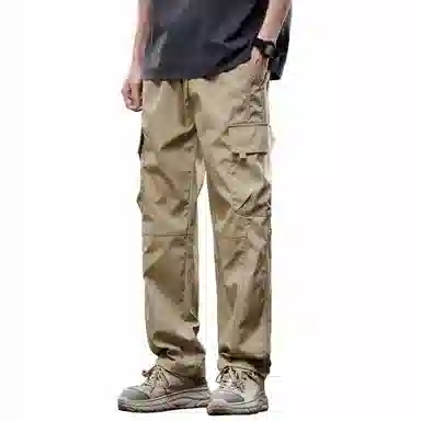 人本 户外百搭纯色中腰系带直筒宽松休闲裤 男女同款 黑色