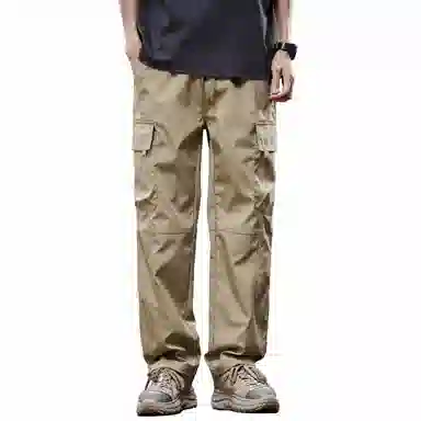 人本 户外百搭纯色中腰系带直筒宽松休闲裤 男女同款 黑色