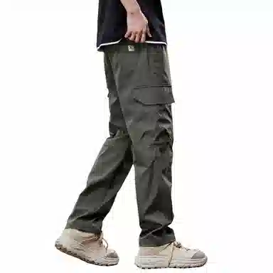 人本 户外百搭纯色中腰系带直筒宽松休闲裤 男女同款 黑色