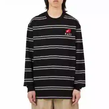 A BATHING APE Logo Stripe Long Sleeve T-Shirt