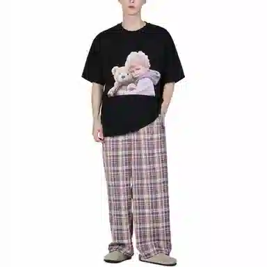 acme de la vieADLV Baby Face Bear Doll Hug Short Sleeve T-Shirt Black T
