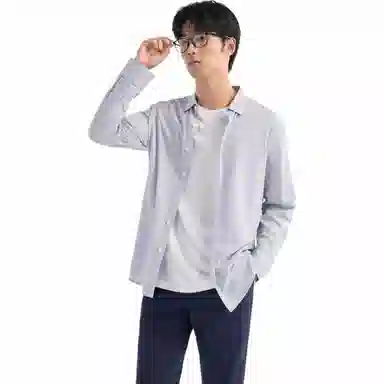 九牧王男裤专家 休闲舒适标准泡泡肌理长袖衬衫 男款