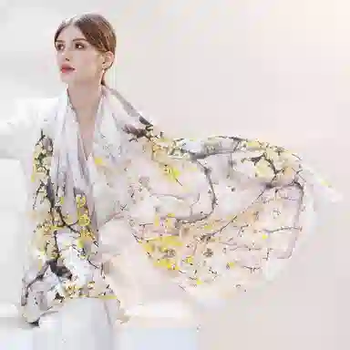 上海故事 桑波缎提花喷绘长巾 桑蚕丝 丝巾 女款 馥锦韶华