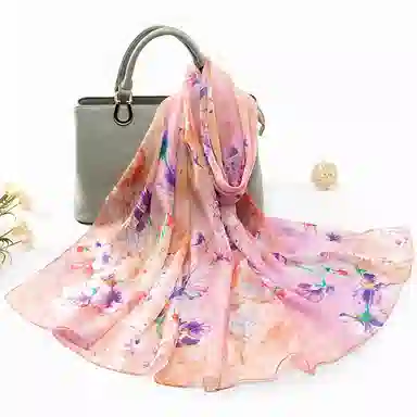 上海故事 春花秋月喷绘真丝长巾 桑蚕丝 丝巾 女款