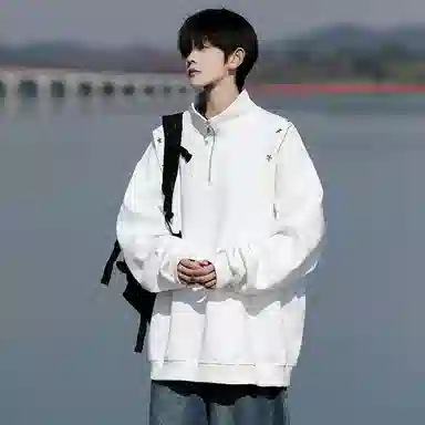 美式学院风潮牌基础款落肩袖简约日常高级感上衣百搭星星铆钉复古重磅半拉链立领纯色高街时尚潮流宽松休闲百搭通勤卫衣 男女同款