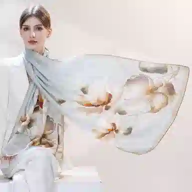 上海故事 桑波缎提花喷绘长巾 桑蚕丝 丝巾 女款 馥锦韶华