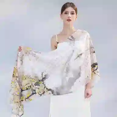 上海故事 桑波缎提花喷绘长巾 桑蚕丝 丝巾 女款 馥锦韶华