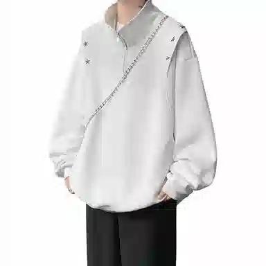 美式学院风潮牌基础款落肩袖简约日常高级感上衣百搭星星铆钉复古重磅半拉链立领纯色高街时尚潮流宽松休闲百搭通勤卫衣 男女同款