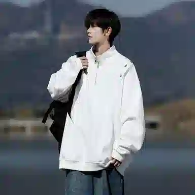 美式学院风潮牌基础款落肩袖简约日常高级感上衣百搭星星铆钉复古重磅半拉链立领纯色高街时尚潮流宽松休闲百搭通勤卫衣 男女同款