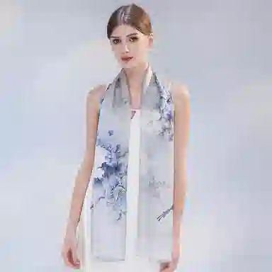 上海故事 桑波缎提花喷绘长巾 桑蚕丝 丝巾 女款 馥锦韶华