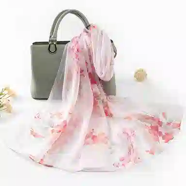 上海故事 春花秋月喷绘真丝长巾 桑蚕丝 丝巾 女款