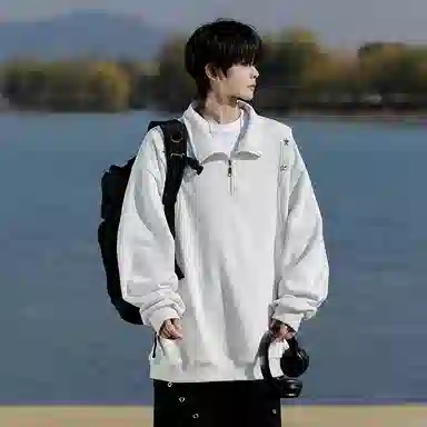 美式学院风潮牌基础款落肩袖简约日常高级感上衣百搭星星铆钉复古重磅半拉链立领纯色高街时尚潮流宽松休闲百搭通勤卫衣 男女同款