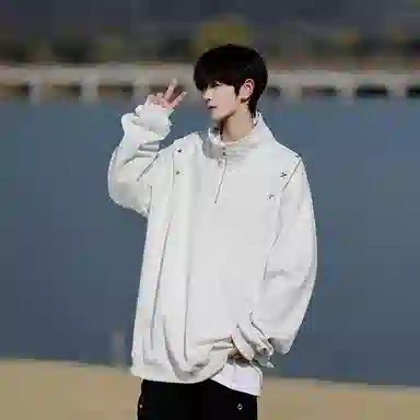 美式学院风潮牌基础款落肩袖简约日常高级感上衣百搭星星铆钉复古重磅半拉链立领纯色高街时尚潮流宽松休闲百搭通勤卫衣 男女同款