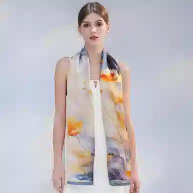 上海故事 桑波缎提花喷绘长巾 桑蚕丝 丝巾 女款 馥锦韶华