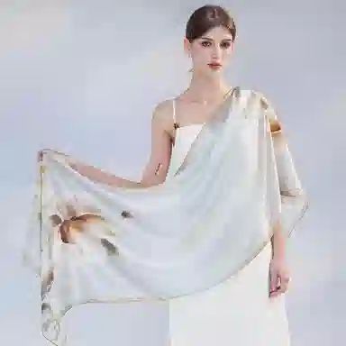 上海故事 桑波缎提花喷绘长巾 桑蚕丝 丝巾 女款 馥锦韶华