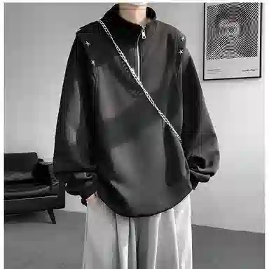 美式学院风潮牌基础款落肩袖简约日常高级感上衣百搭星星铆钉复古重磅半拉链立领纯色高街时尚潮流宽松休闲百搭通勤卫衣 男女同款