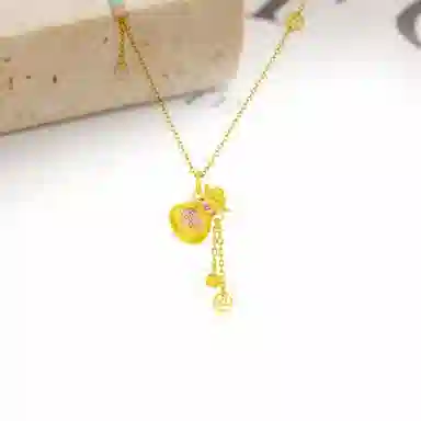 迎百宝 新中式九紫离火运福气满满平安顺遂珐琅彩流苏钱袋锁骨链招财福袋 好运 锆石 项链 男女同款情侣款