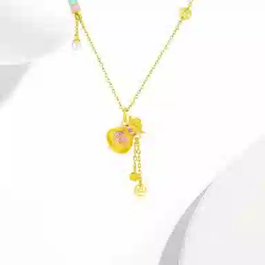 迎百宝 新中式九紫离火运福气满满平安顺遂珐琅彩流苏钱袋锁骨链招财福袋 好运 锆石 项链 男女同款情侣款