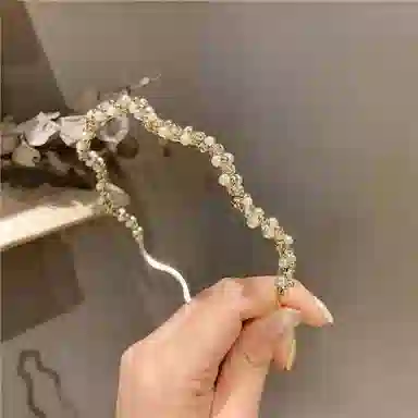 妖娆猫 韩国气质甜美超仙珍珠波浪水钻头箍法式优雅宴会发饰压发头饰 合金 发箍 女款