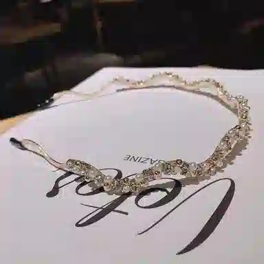 妖娆猫 韩国气质甜美超仙珍珠波浪水钻头箍法式优雅宴会发饰压发头饰 合金 发箍 女款