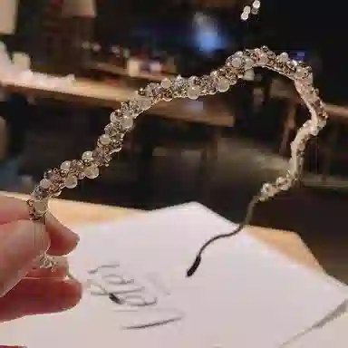 妖娆猫 韩国气质甜美超仙珍珠波浪水钻头箍法式优雅宴会发饰压发头饰 合金 发箍 女款