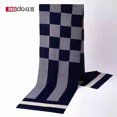 红豆 秋冬保暖格子长款 绒线围巾 男款