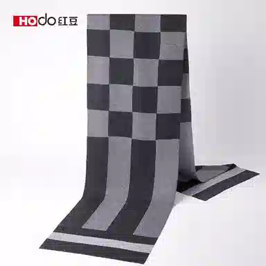 红豆 秋冬保暖格子长款 绒线围巾 男款