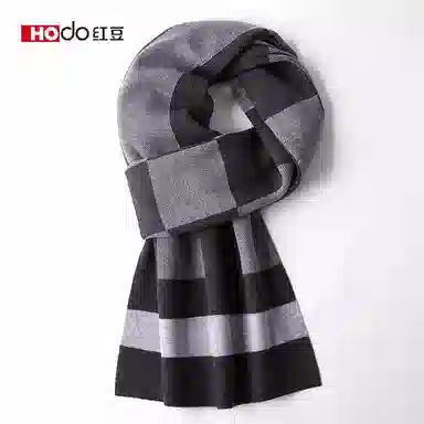 红豆 秋冬保暖格子长款 绒线围巾 男款