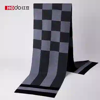 红豆 秋冬保暖格子长款 绒线围巾 男款