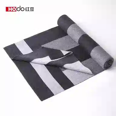 红豆 秋冬保暖格子长款 绒线围巾 男款