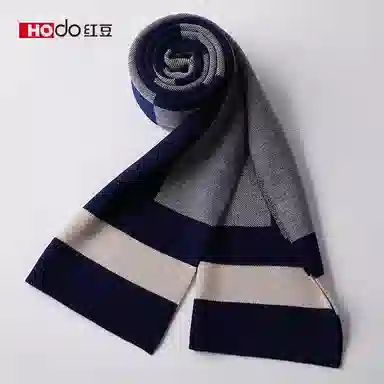 红豆 秋冬保暖格子长款 绒线围巾 男款