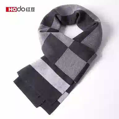 红豆 秋冬保暖格子长款 绒线围巾 男款