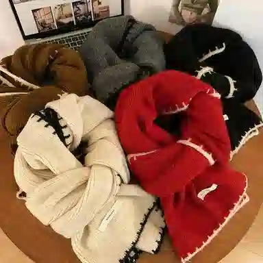 优幽兰 韩版百搭学生可爱纯色毛线针织保暖 时尚甜美 护颈防寒高级感休闲简约穿搭 绒线围巾 女款