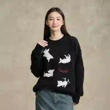 BONELESS Dog Pattern Pullover Sweater