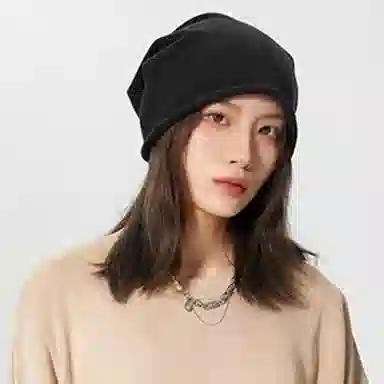 优幽兰 百搭简约纯色高级感显脸小素颜遮脸堆堆帽韩版时尚小众设计感卷边宽松大头围冷帽学生潮流 腈纶 绒线帽 女款