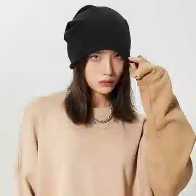 优幽兰 百搭简约纯色高级感显脸小素颜遮脸堆堆帽韩版时尚小众设计感卷边宽松大头围冷帽学生潮流 腈纶 绒线帽 女款