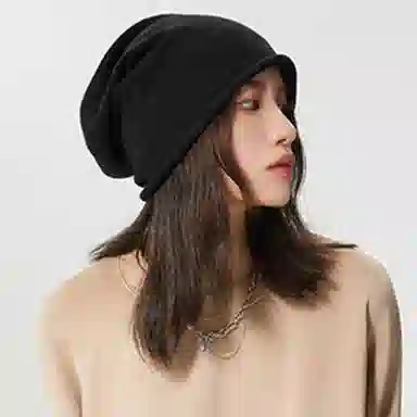 优幽兰 百搭简约纯色高级感显脸小素颜遮脸堆堆帽韩版时尚小众设计感卷边宽松大头围冷帽学生潮流 腈纶 绒线帽 女款