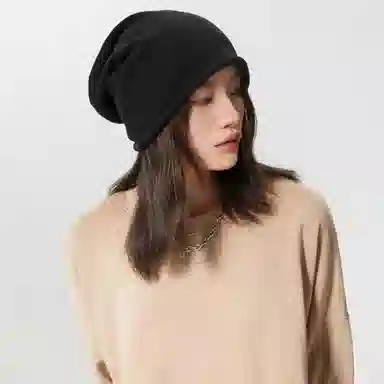 优幽兰 百搭简约纯色高级感显脸小素颜遮脸堆堆帽韩版时尚小众设计感卷边宽松大头围冷帽学生潮流 腈纶 绒线帽 女款